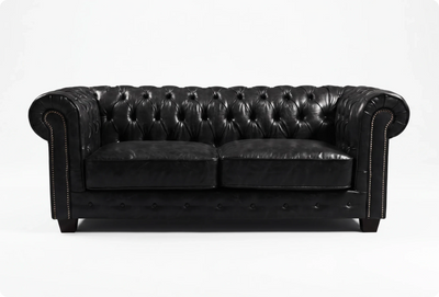 Chesterfield Black Leather Antique 3 Seater Sofa