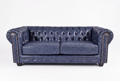 Chesterfield Blue Leather Antique 3 Seater Sofa