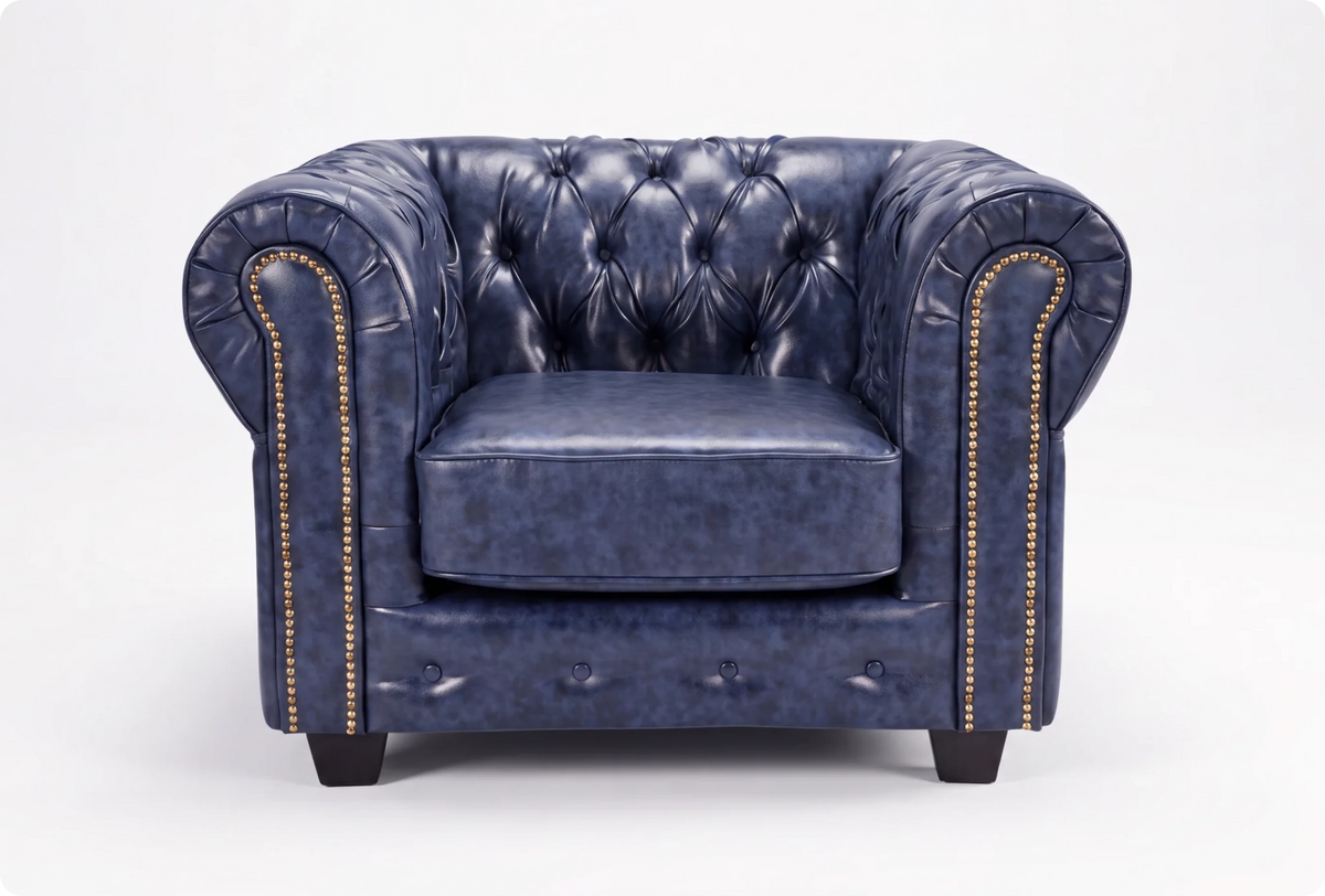 Chesterfield Blue Leather Antique Armchair