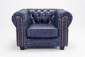 Chesterfield Blue Leather Antique Armchair