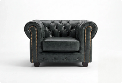 Chesterfield Green Leather Antique Armchair