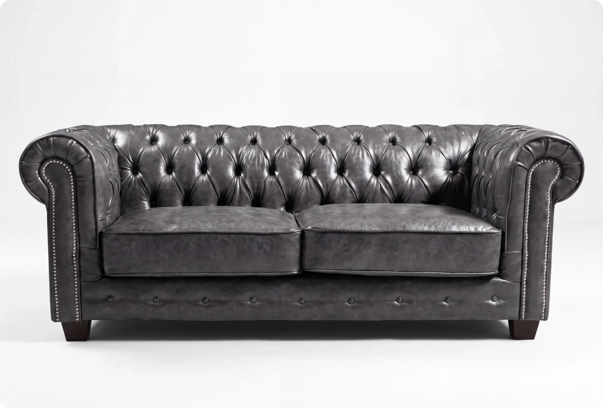 Chesterfield Grey Leather Antique 3 Seater Sofa