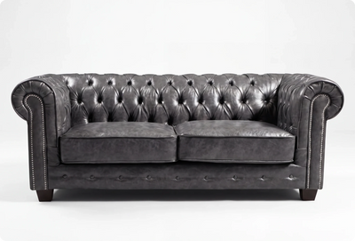 Chesterfield Grey Leather Antique 3 Seater Sofa