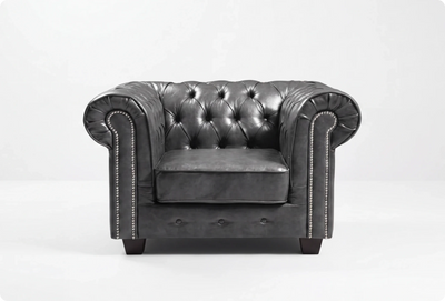 Chesterfield Grey Leather Antique Armchair