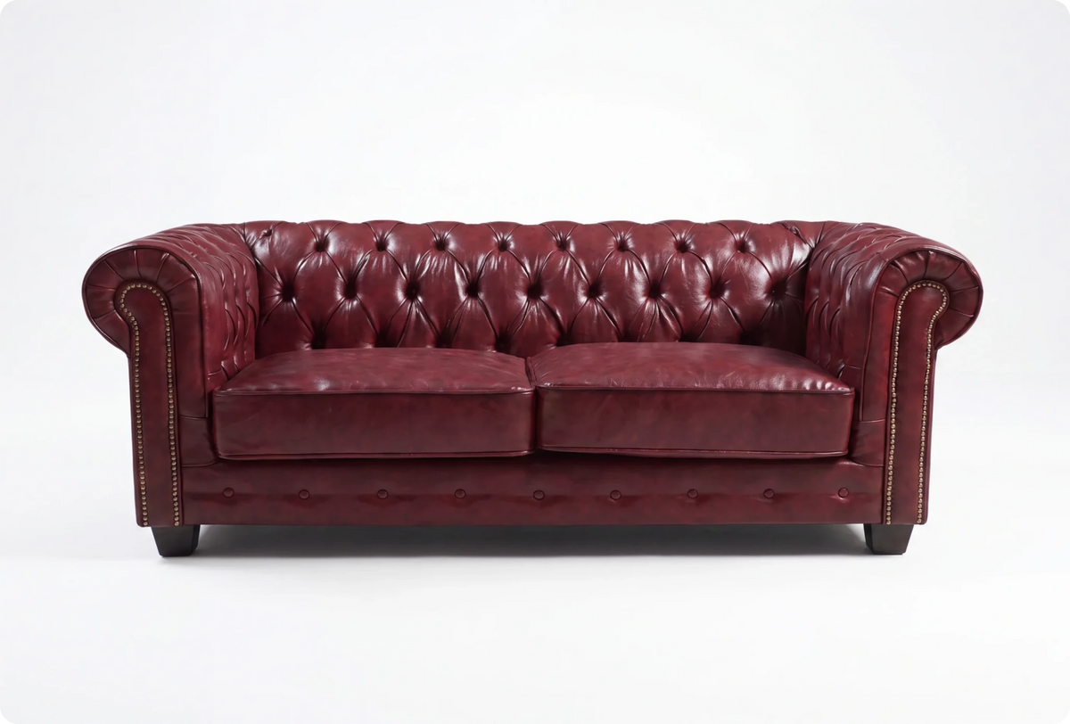 Chesterfield Red Leather Antique 3 Seater Sofa