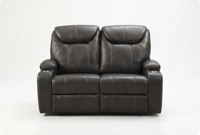 Cinemax Grey Electric 2 Seater Leather Recliner Sofa With Two Cup Holders