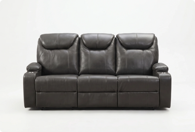 Cinemax Grey Electric Leather 3 Seater Recliner Sofa With Two Cup Holders