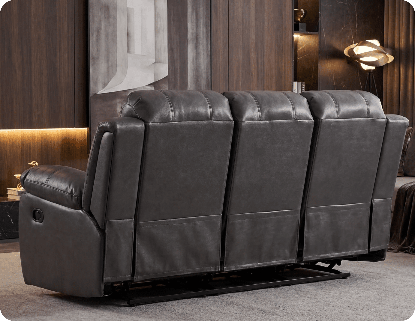 York Grey Leather 3 Seater Manual Recliner Sofa