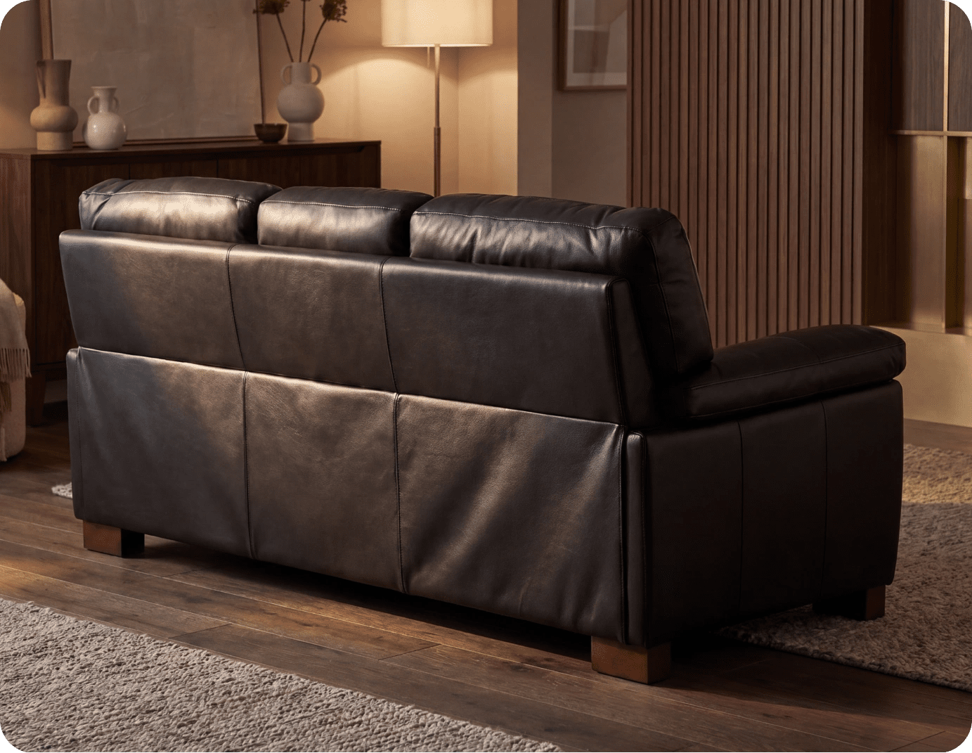 Dalmore Genuine Leather Black 3 Seater Sofa