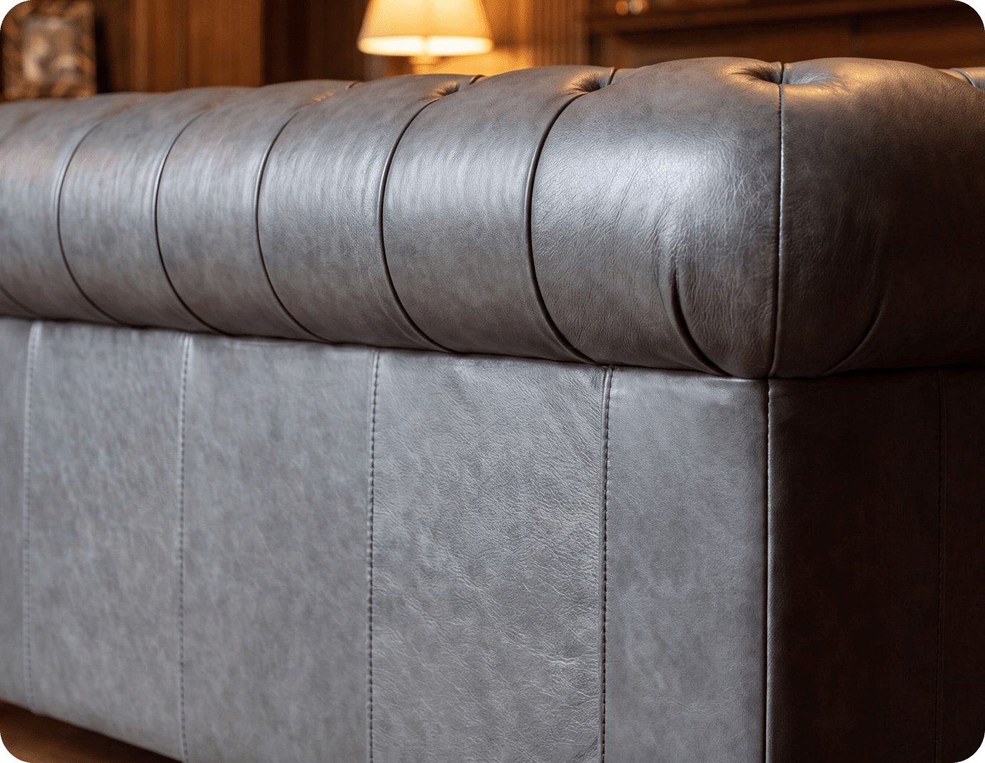 Chesterfield Grey Leather Antique 2 Seater Sofa