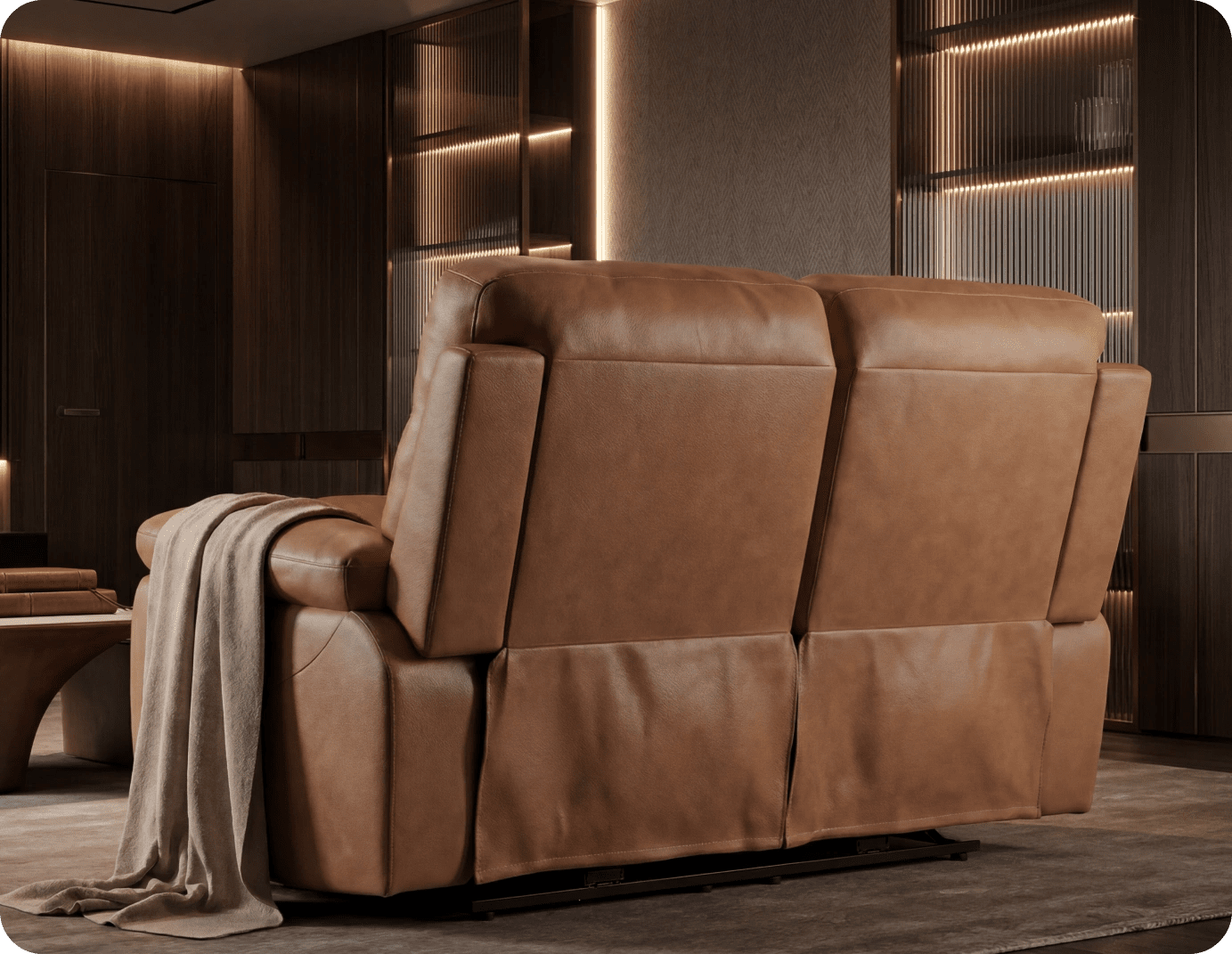 Torino Genuine Leather Caramel Electric Power Recliner 2 Seater Sofa