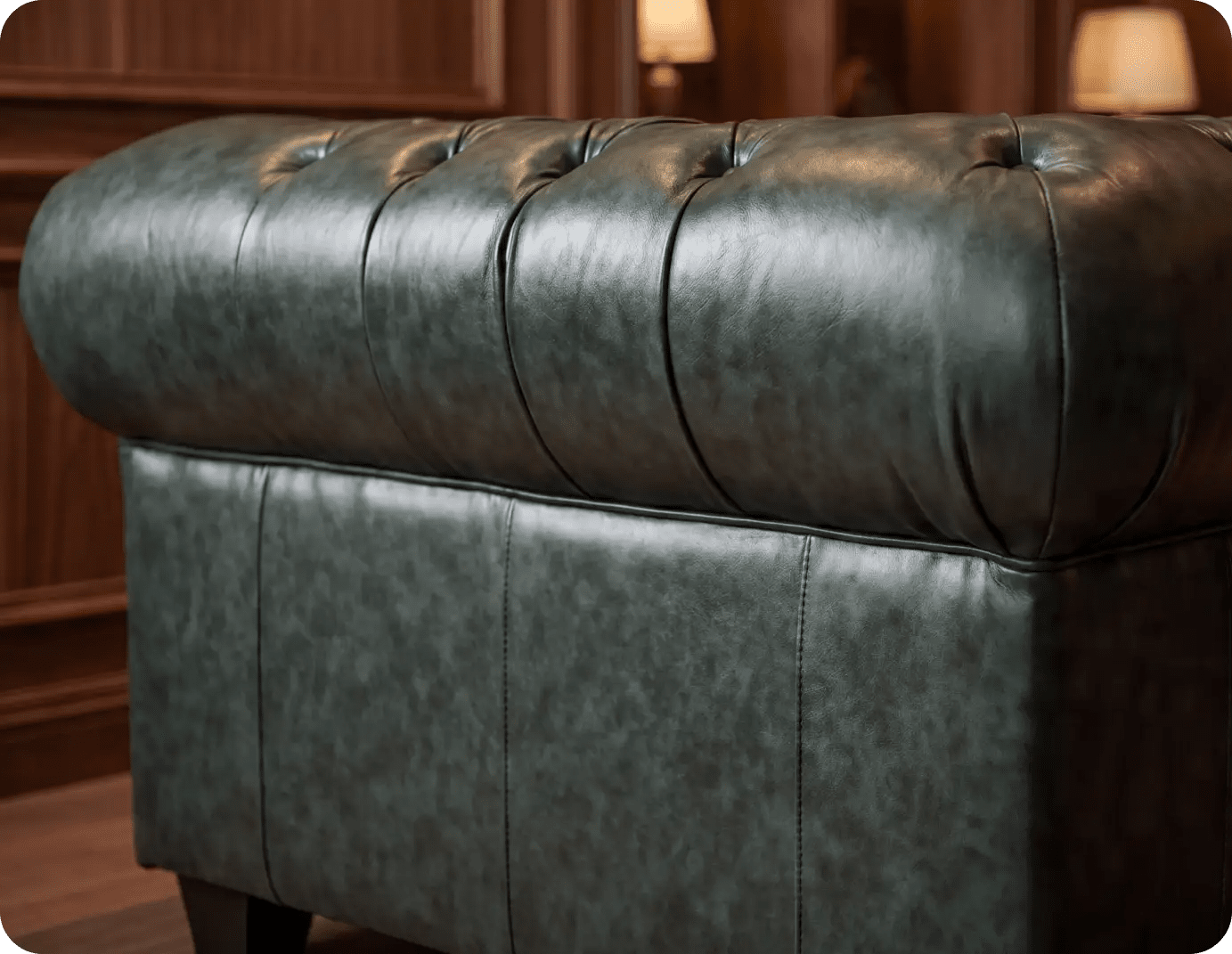 Chesterfield Green Leather Antique Armchair