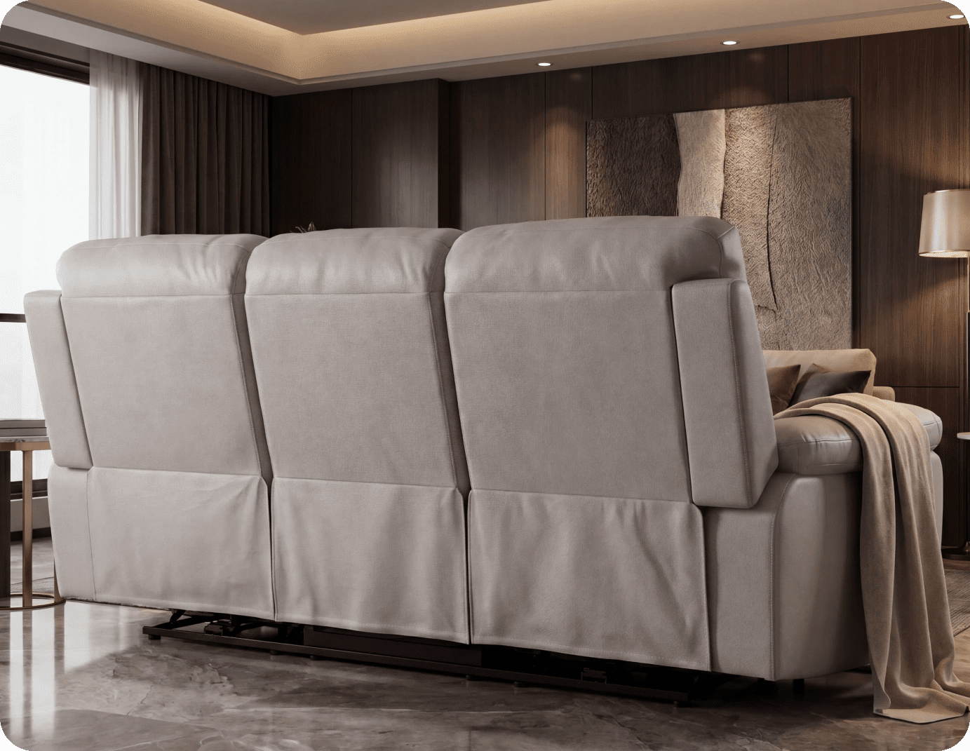 Torino Genuine Leather Light Grey Electric Power Recliner 3 Seater Sofa