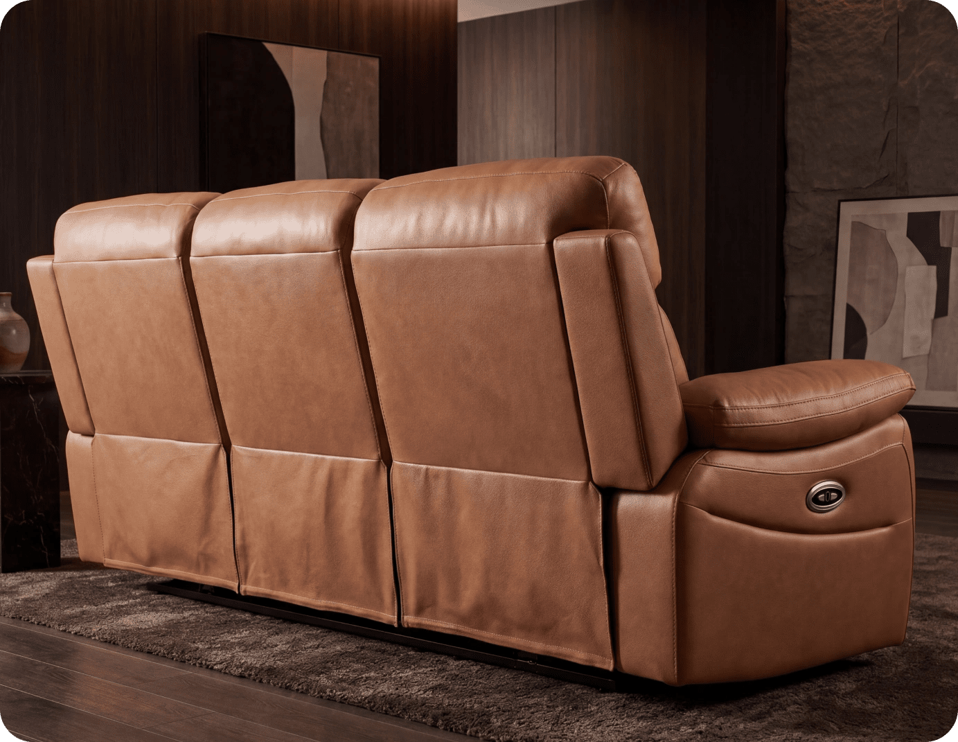 Torino Genuine Leather Caramel Electric Power Recliner 3 Seater Sofa