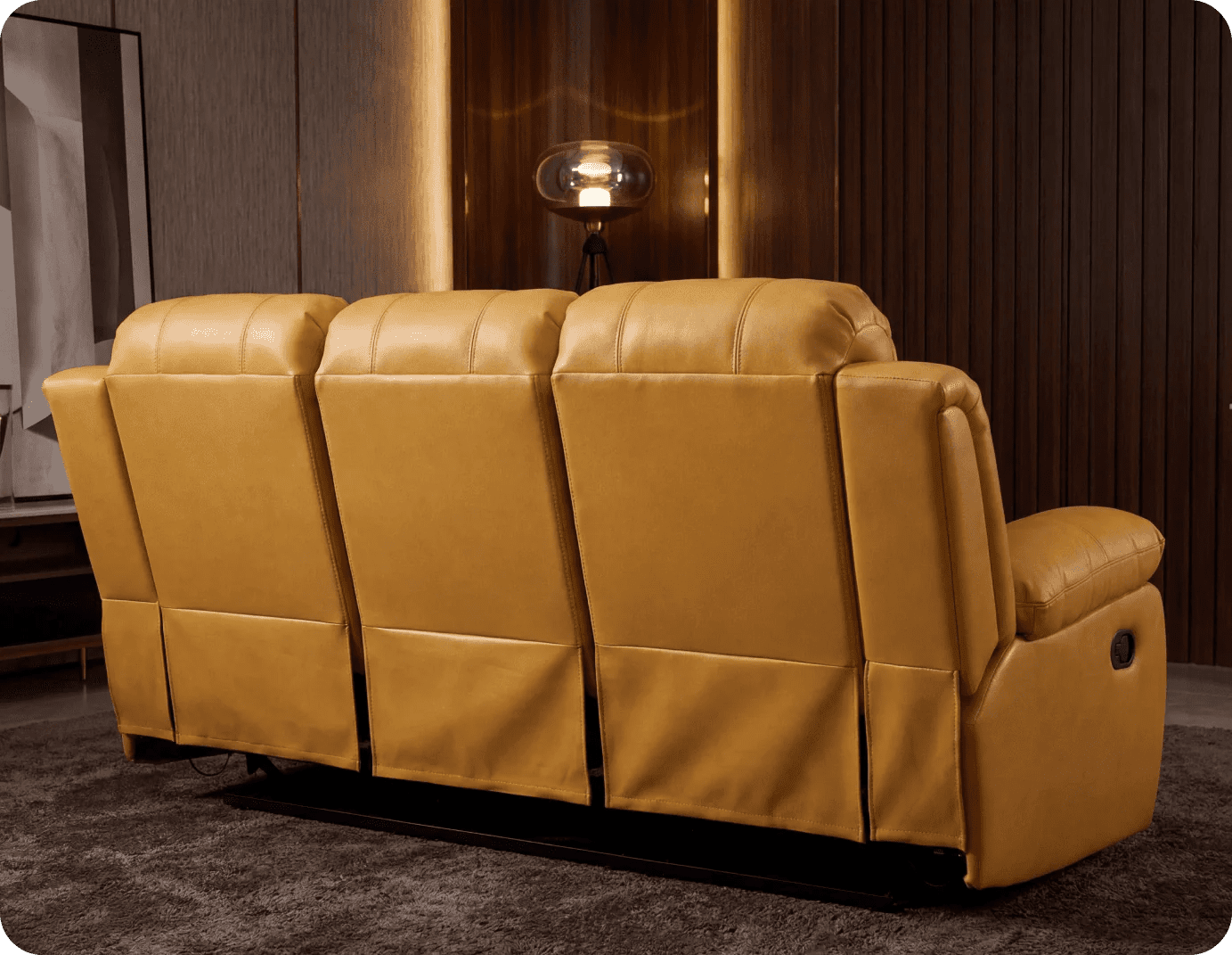 York Mustard Leather Manual Recliner 3 Seater Sofa