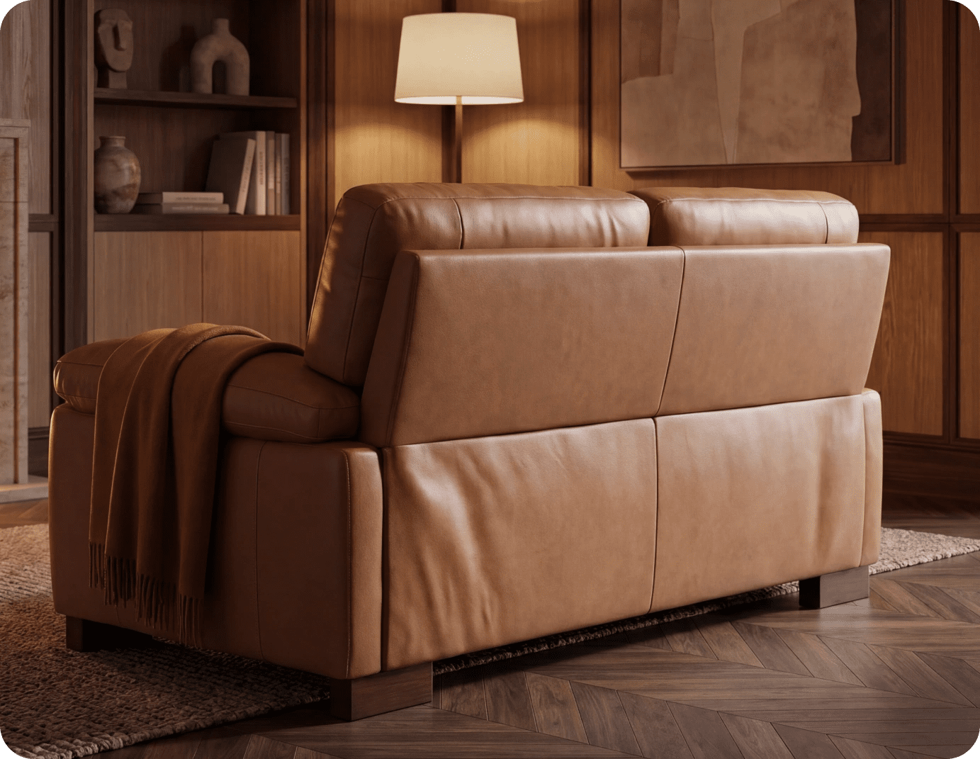 Dalmore Genuine Leather Caramel 2 Seater Sofa