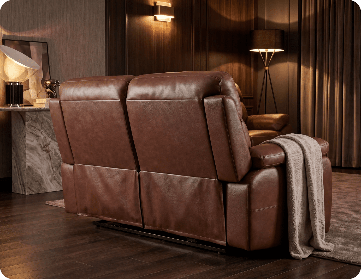 Torino Genuine Leather Tan Electric Power Recliner 2 Seater Sofa