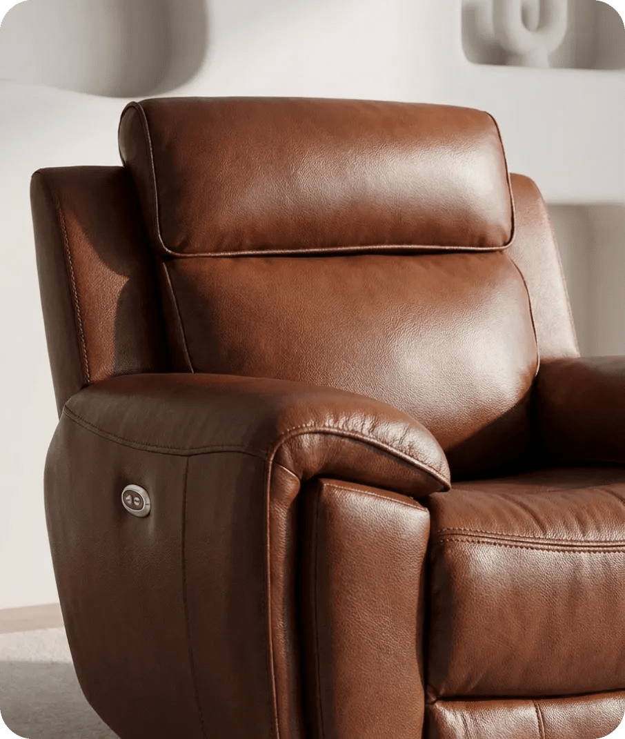 Leo Tan Genuine Leather Armchair with Electric Power Recliner