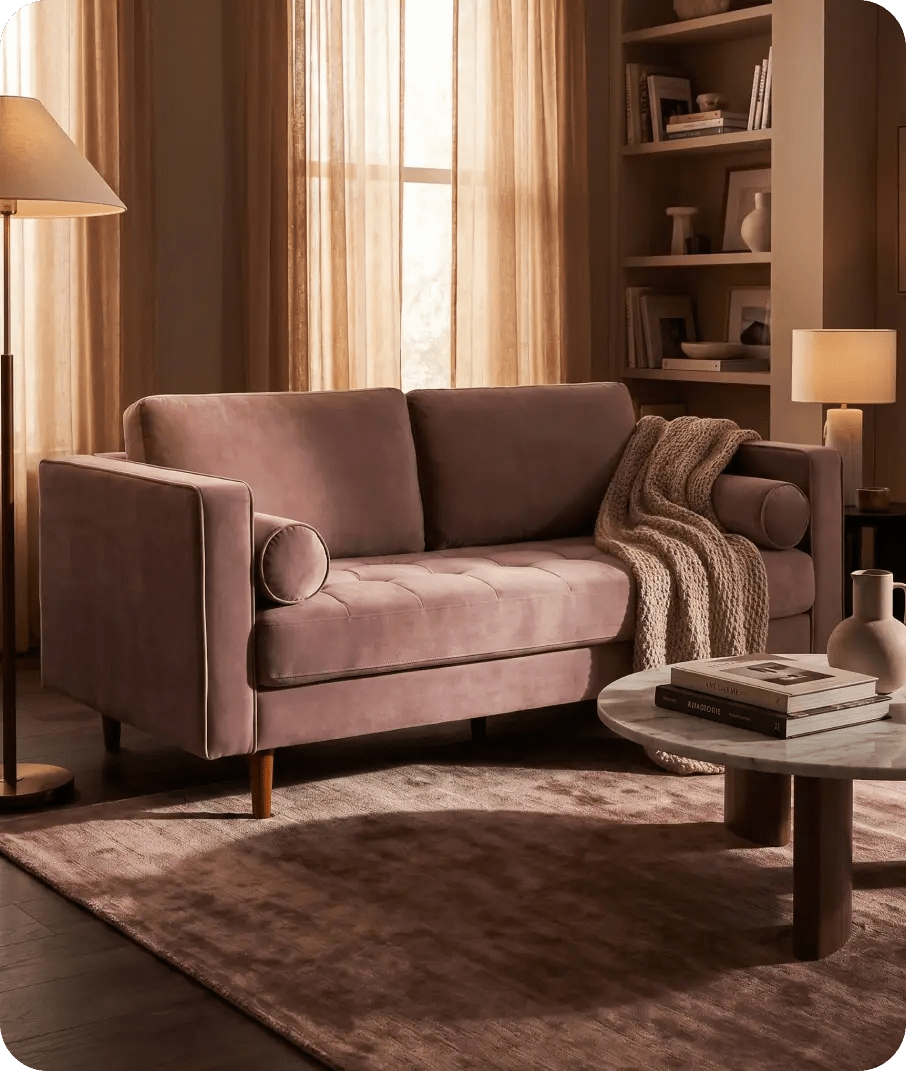 Scott Dusty Rose Velvet 4 Seater Sofa
