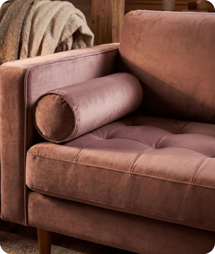 Scott Dusty Rose Velvet 4 Seater Sofa