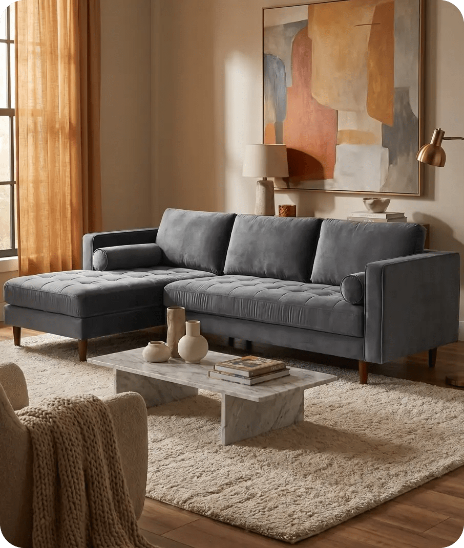 Scott Grey Velvet Corner Sofa LHC