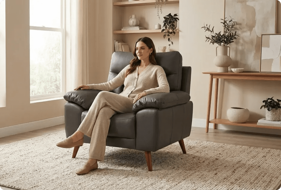 Ascot Genuine Leather Grey Armchair - Sofa-Direct