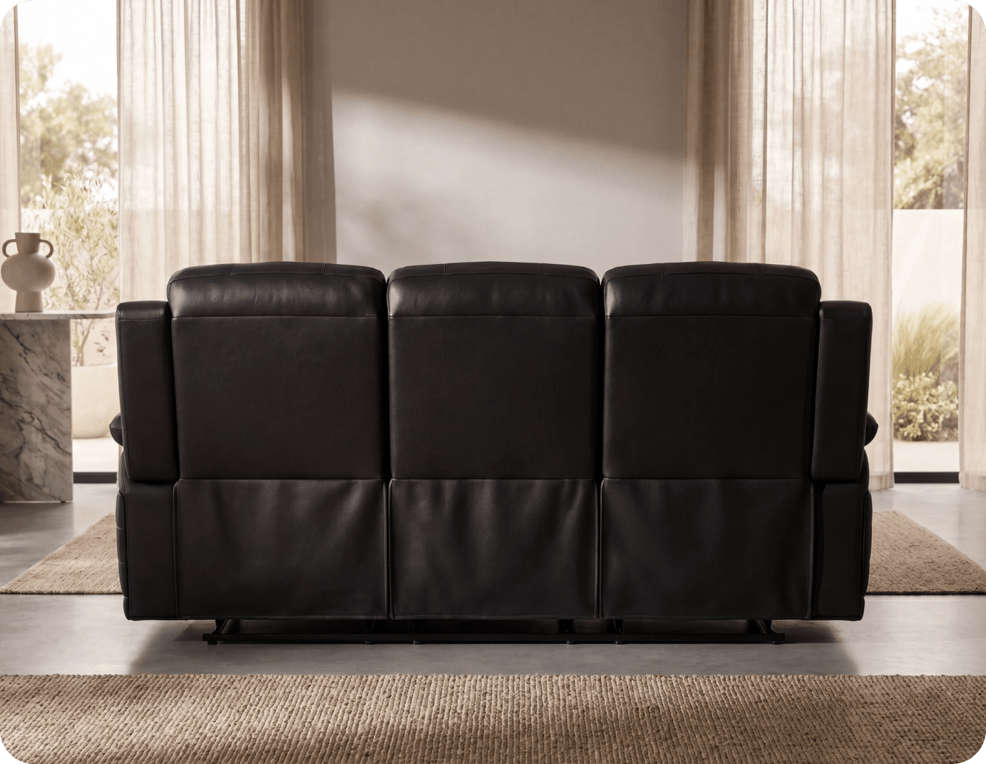 Martini Genuine Leather Black Electric Power Recliner 3 Seater Sofa