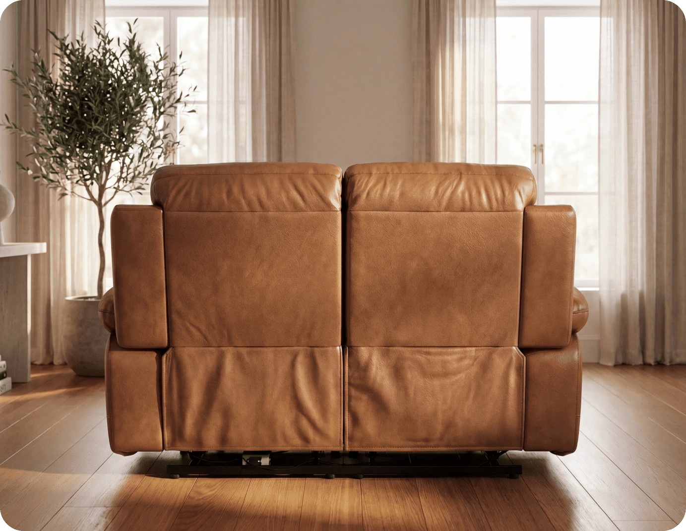 Milano Genuine Leather Caramel Electric Power Recliner 2 Seater Sofa