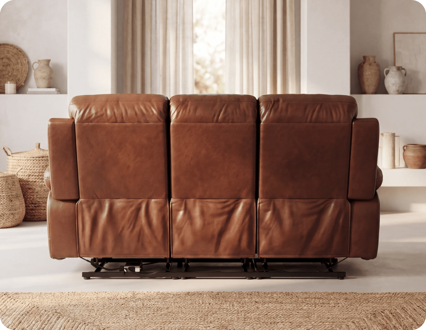 Milano Genuine Leather Tan Electric Power Recliner 3 Seater
