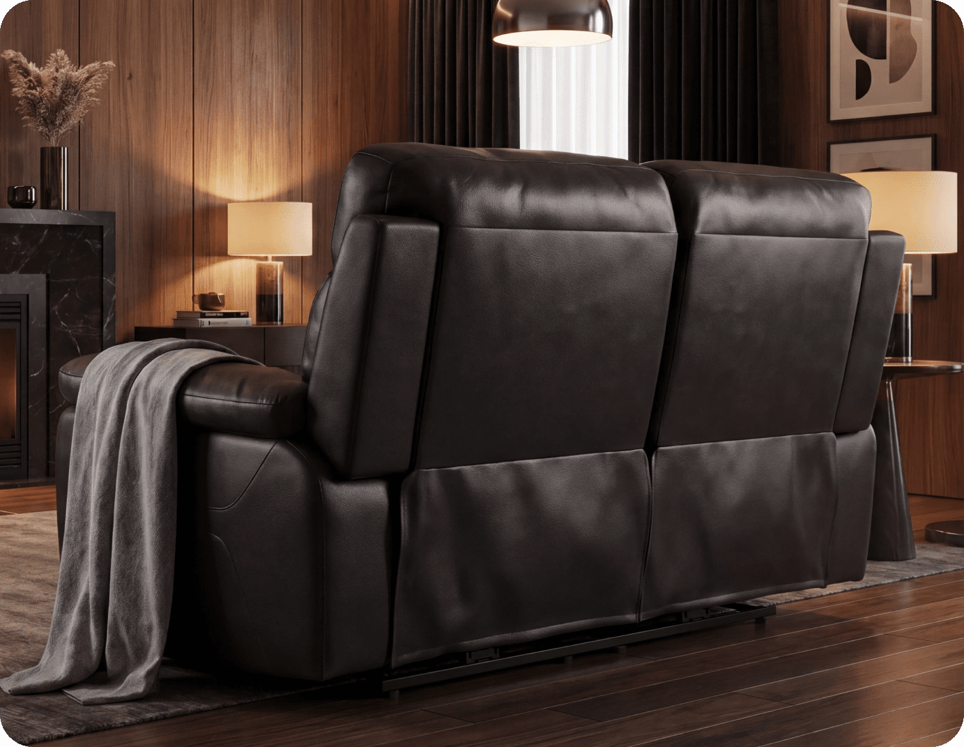 Torino Genuine Leather Black Electric Power Recliner 2 Seater