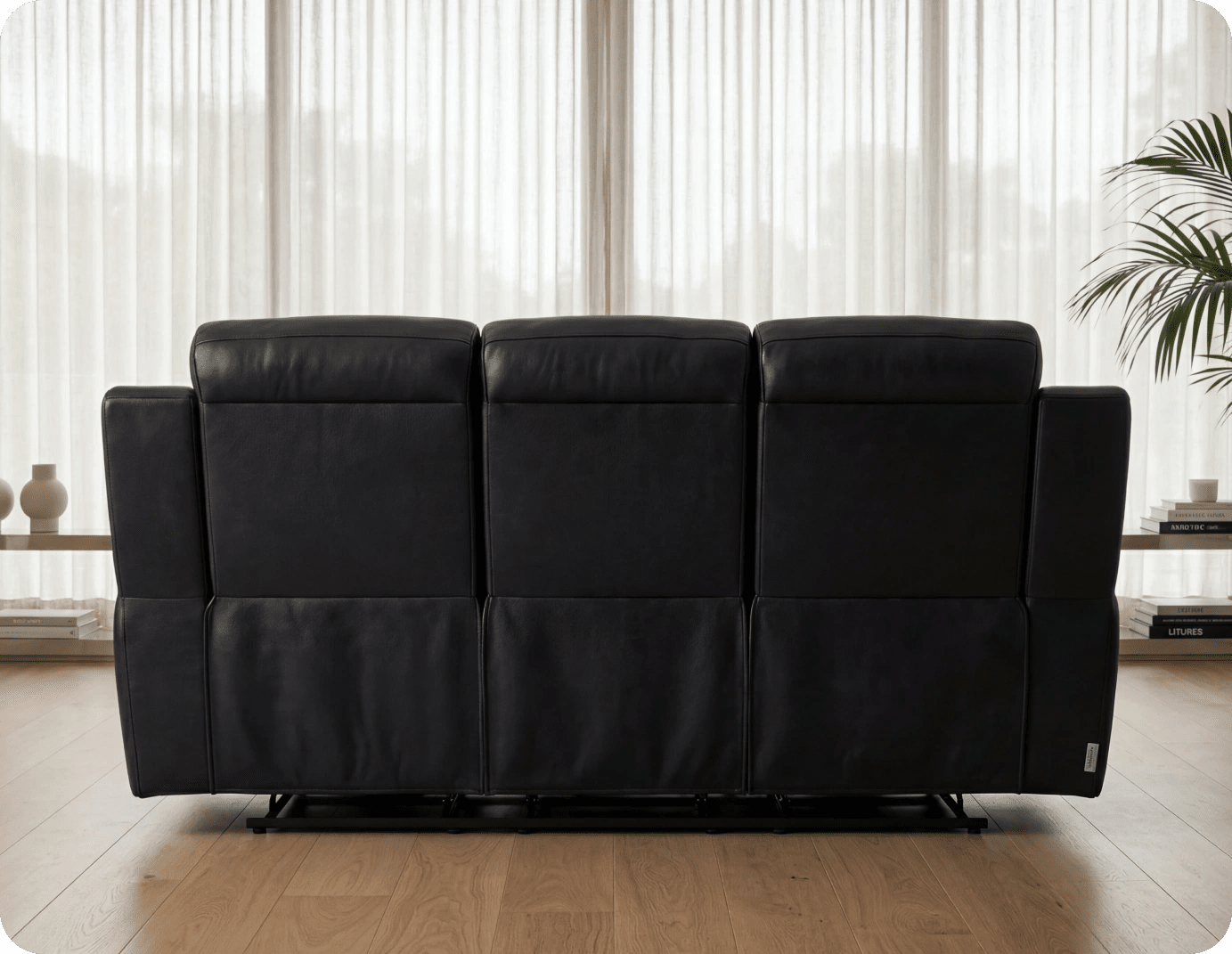 Leo Genuine Leather Black Electric Power Recliner 3 Seater Sofa