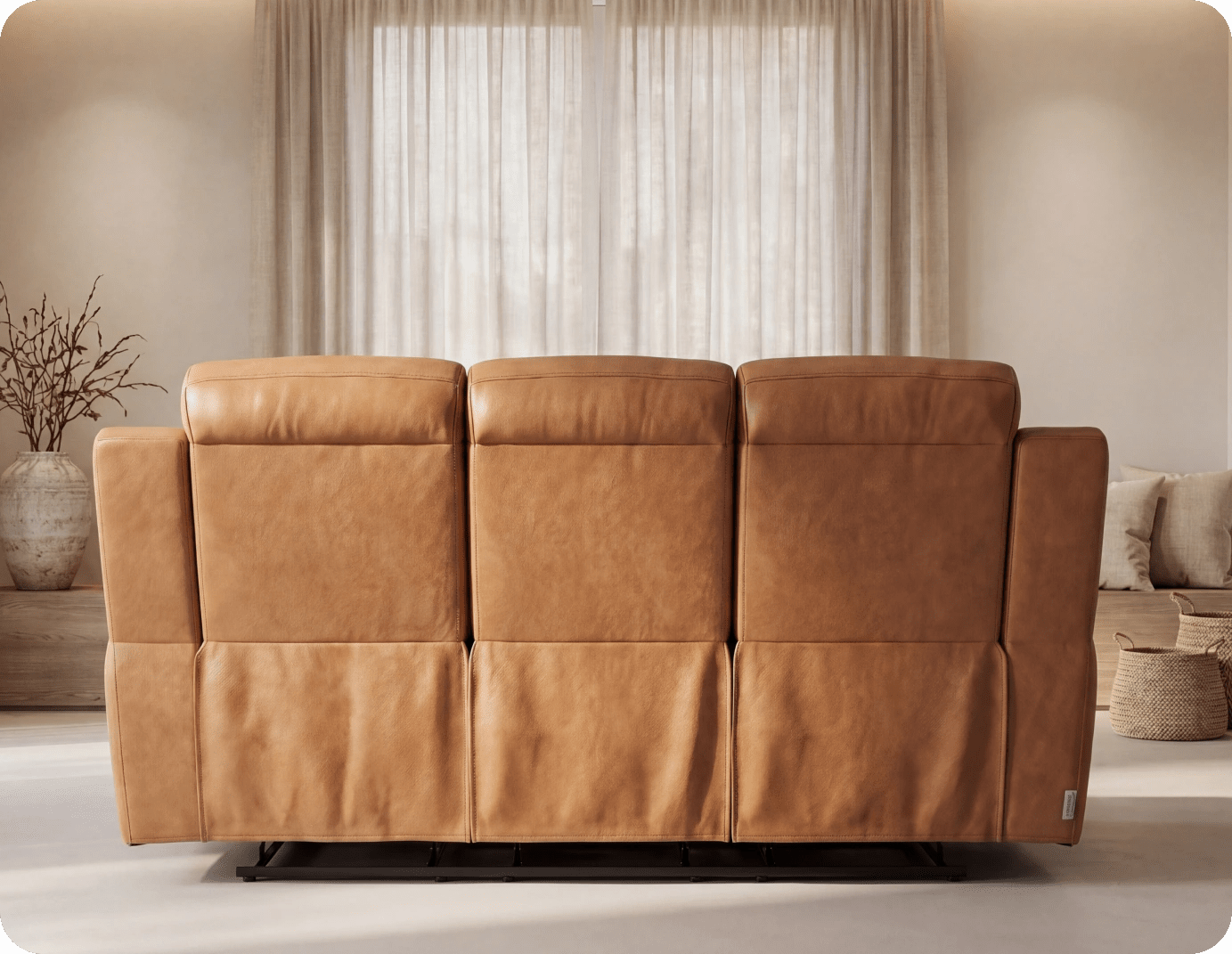 Leo Genuine Leather Caramel Electric Power Recliner 3 Seater Sofa