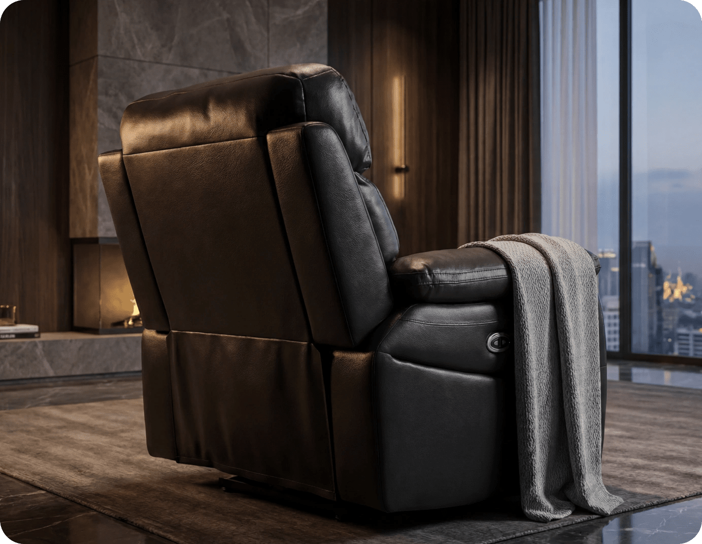 Torino Genuine Leather Black Electric Power Recliner Armchair