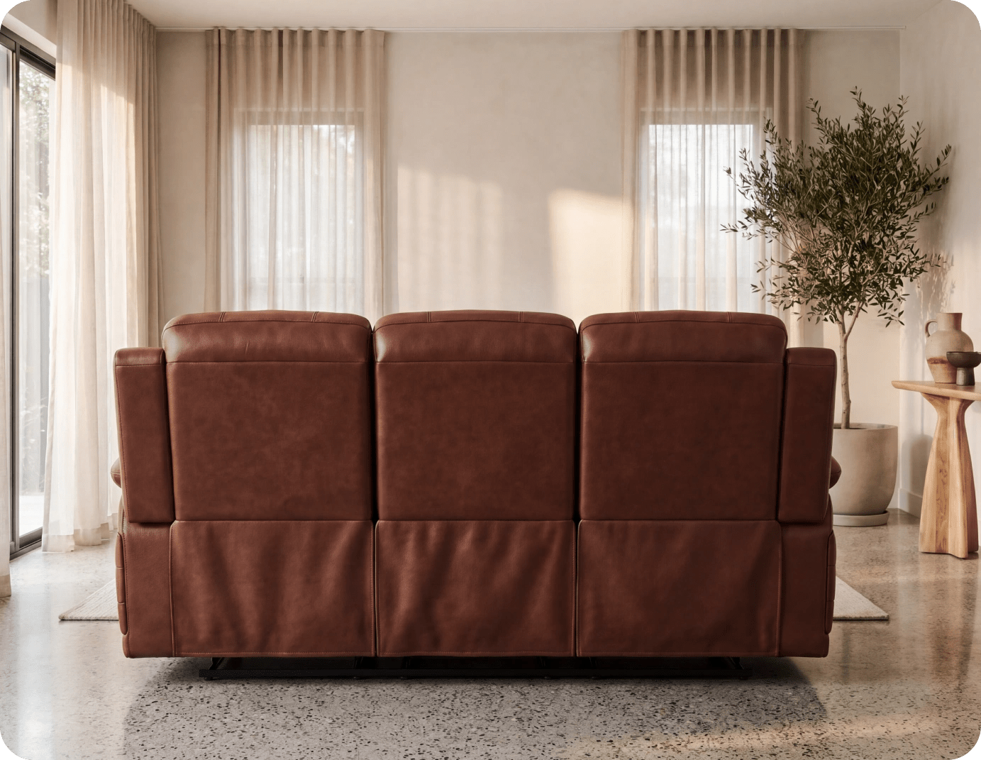 Martini Genuine Leather Tan Electric Power Recliner 3 Seater Sofa