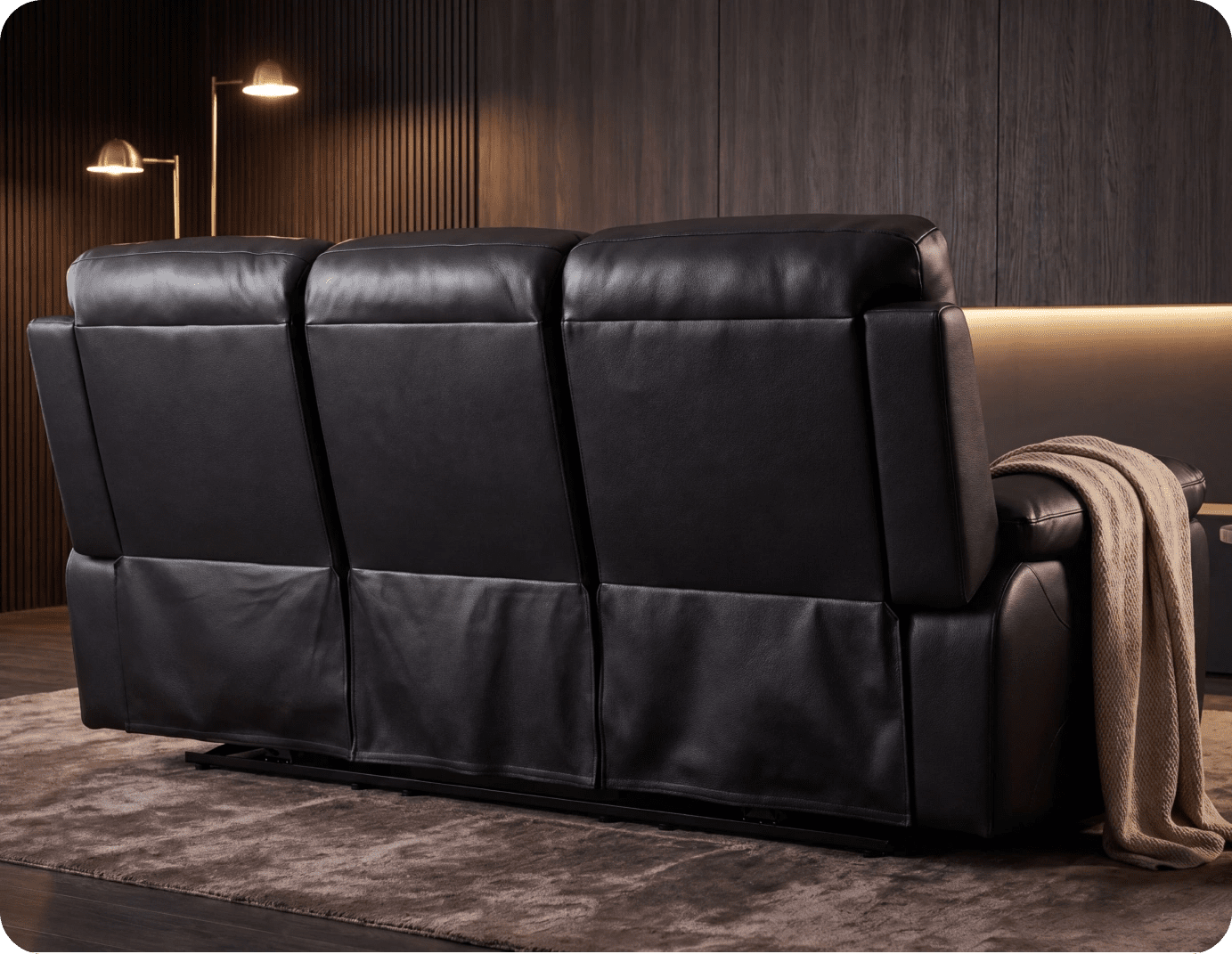 Torino Genuine Leather Black Electric Power Recliner 3 Seater