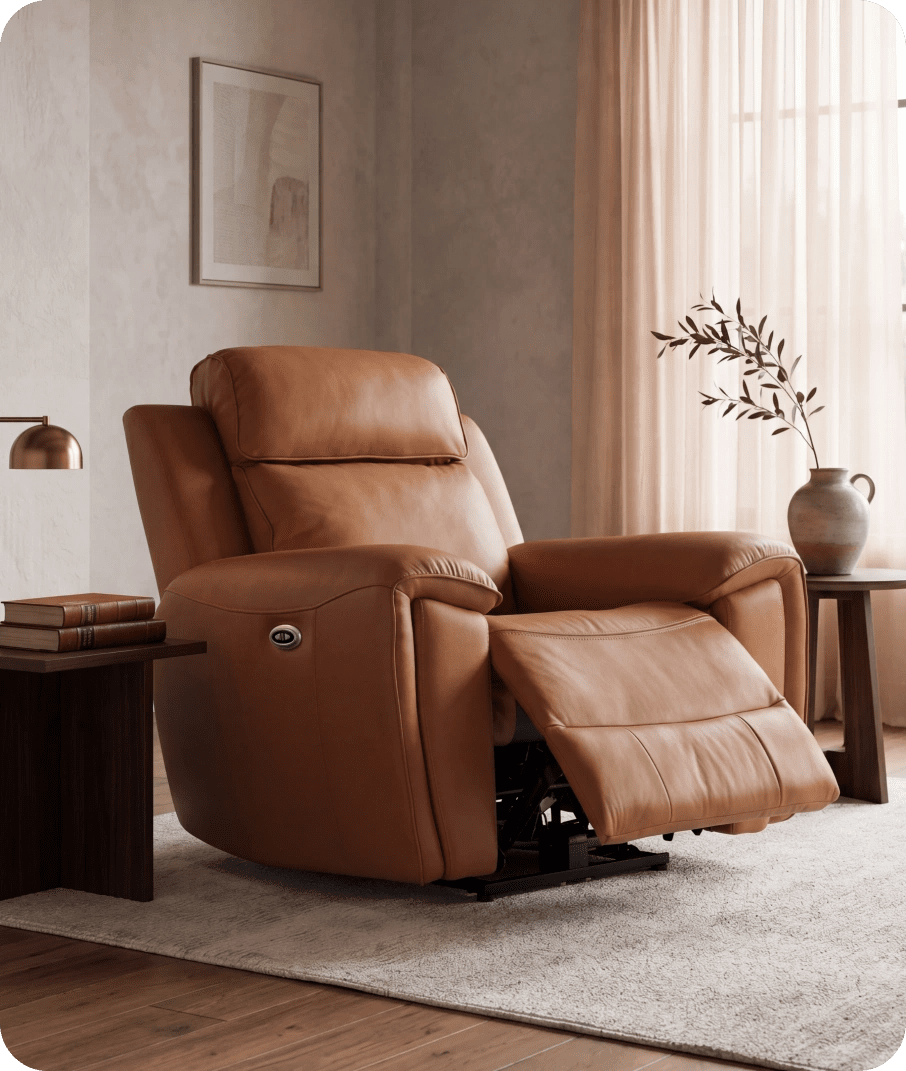 Leo Genuine Leather Caramel Armchair with Electric Power Recliner
