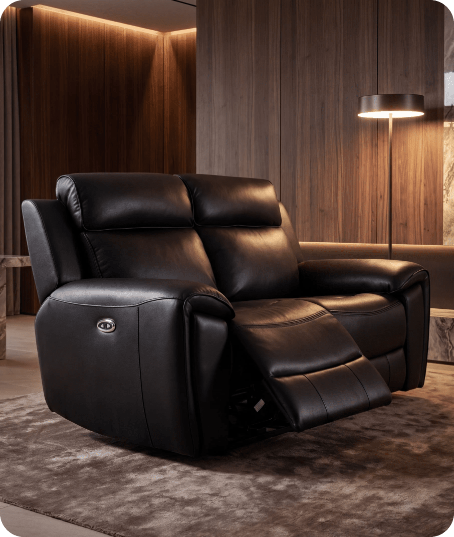 Leo Genuine Leather Black Electric Power Recliner 2 Seater Sofa