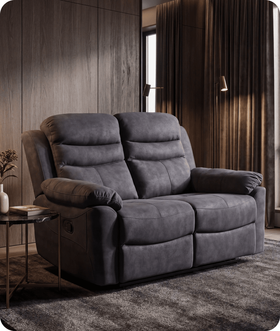 Bristol Grey Fabric Manual Recliner 2 Seater Sofa