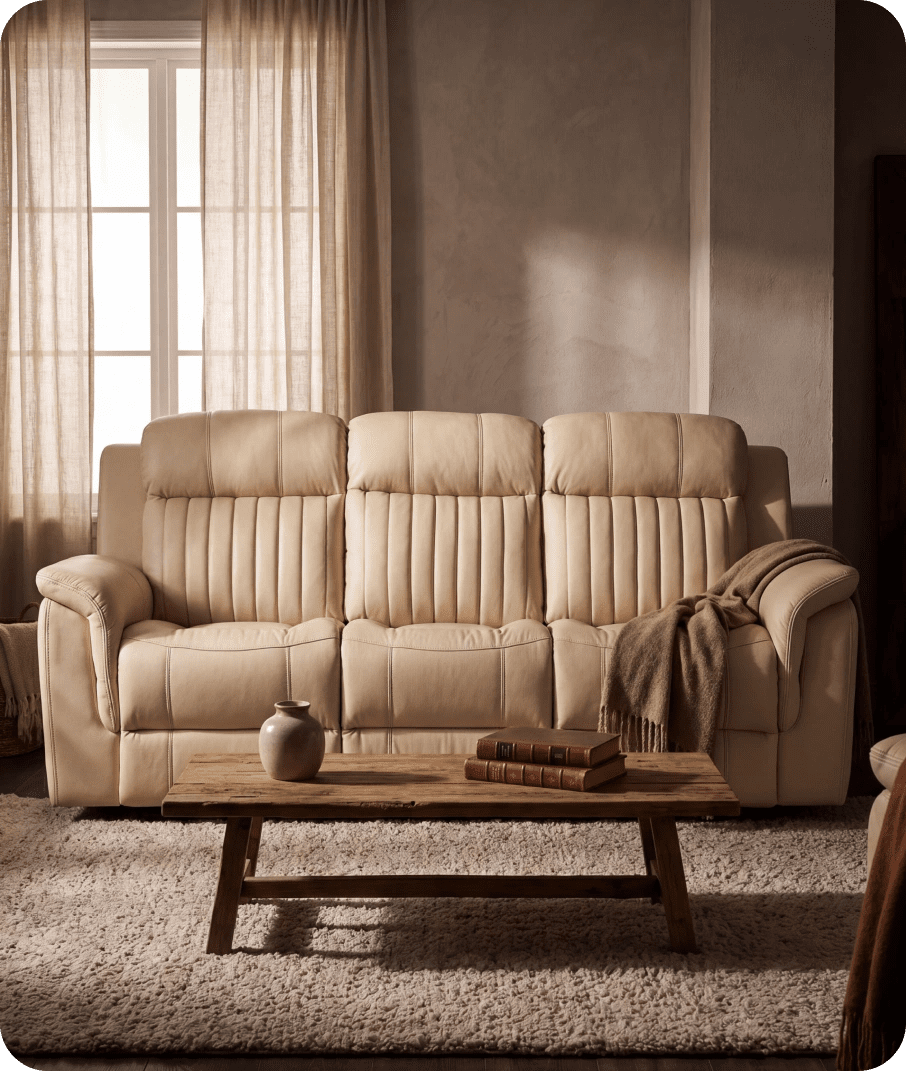 Martini Genuine Leather Cream Electric Power Recliner 3 Seater Sofa