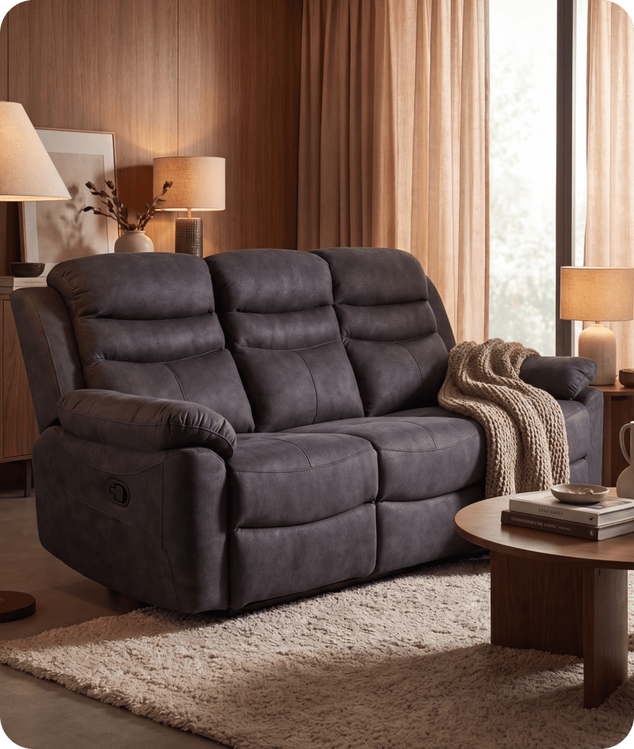 Bristol Grey Fabric Manual Recliner 3 Seater Sofa