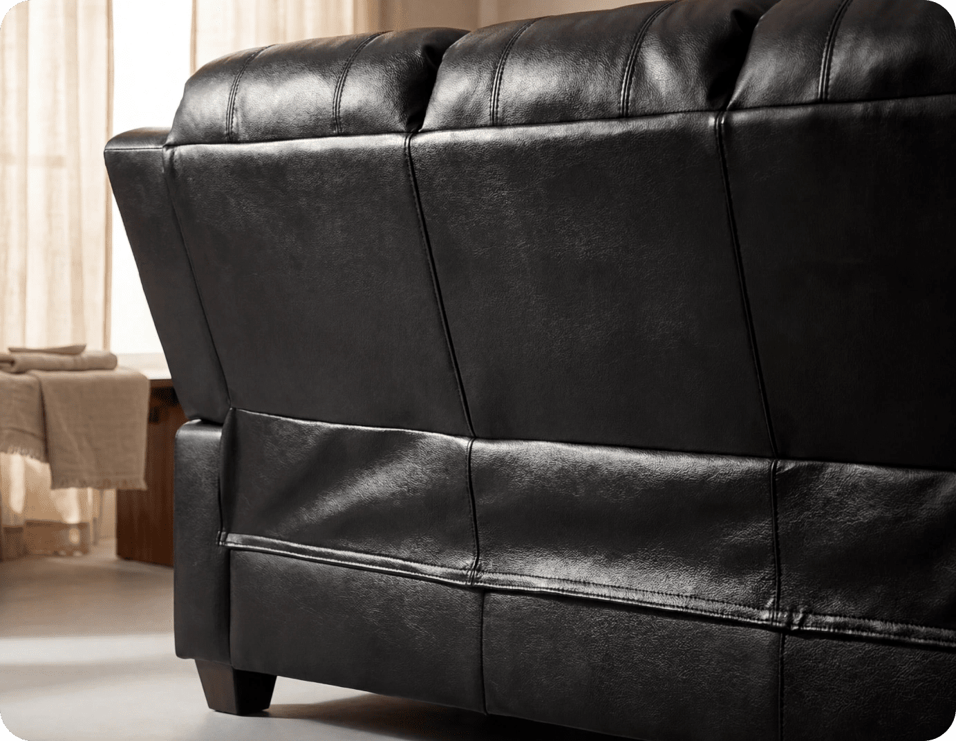 Veloura Black Leather 3 Seater Sofa