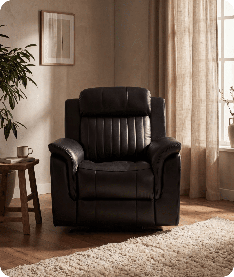 Martini Genuine Leather Black Electric Power Recliner Armchair