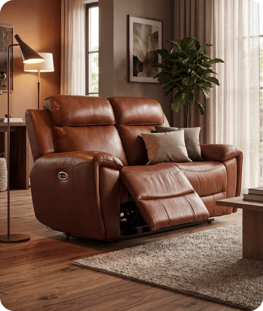 Leo Genuine Leather Tan Electric Power Recliner 2 Seater