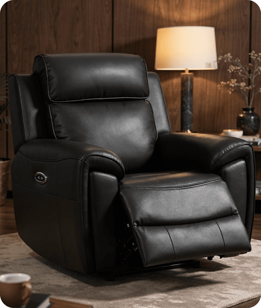 Leo Genuine Leather Black Electric Power Recliner Armchair