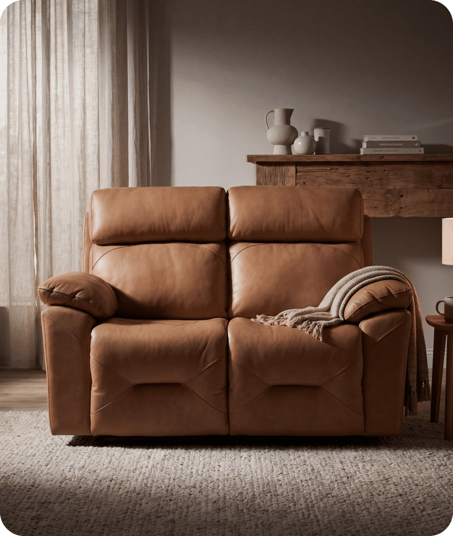 Milano Genuine Leather Caramel Electric Power Recliner 2 Seater Sofa
