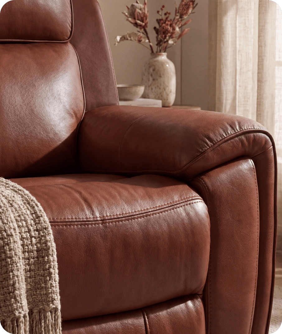 Leo Tan Genuine Leather Armchair with Electric Power Recliner