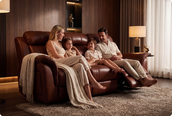 Martini Genuine Leather Tan Electric Power Recliner 3 Seater Sofa