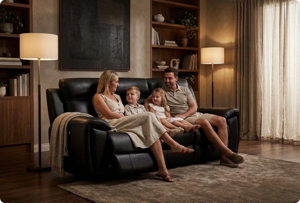 Leo Genuine Leather Black Electric Power Recliner 3 Seater Sofa