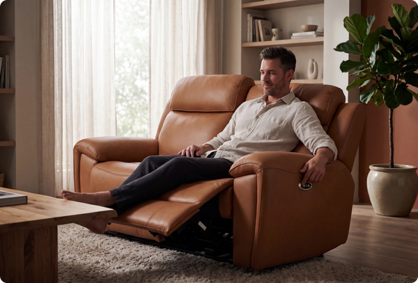 Leo Genuine Leather Caramel Electric Power Recliner 2 Seater Sofa