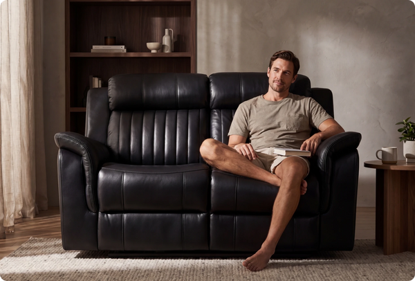 Martini Genuine Leather Black Electric Power Recliner 2 Seater Sofa